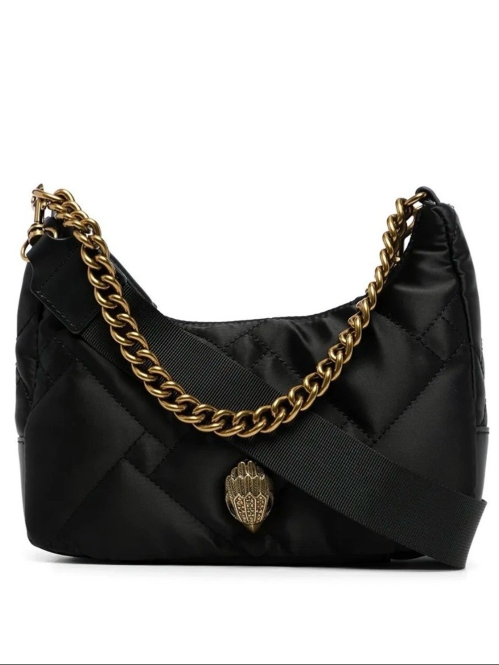 Kurt Geiger London Quilted Crossbody Bag - Black with Gold Signature Eagle Head